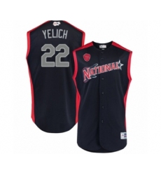 Men's Milwaukee Brewers #22 Christian Yelich Authentic Navy Blue National League 2019 Baseball All-Star Jersey