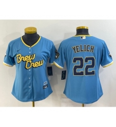 Women's Milwaukee Brewers #22 Christian Yelich Blue 2022 City Connect Cool Base Stitched Jersey