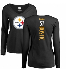 Women's Nike Pittsburgh Steelers #51 Jon Bostic Black Backer Slim Fit Long Sleeve T-Shirt