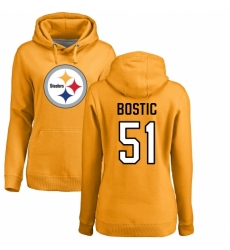Women's Nike Pittsburgh Steelers #51 Jon Bostic Gold Name & Number Logo Pullover Hoodie