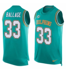 Men's Nike Miami Dolphins #33 Kalen Ballage Limited Aqua Green Player Name & Number Tank Top NFL Jersey