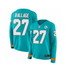 Women's Miami Dolphins #27 Kalen Ballage Limited Aqua Therma Long Sleeve Football Jersey
