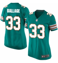 Women's Nike Miami Dolphins #33 Kalen Ballage Game Aqua Green Alternate NFL Jersey