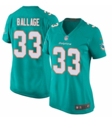 Women's Nike Miami Dolphins #33 Kalen Ballage Game Aqua Green Team Color NFL Jersey