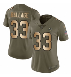 Women's Nike Miami Dolphins #33 Kalen Ballage Limited Olive/Gold 2017 Salute to Service NFL Jersey