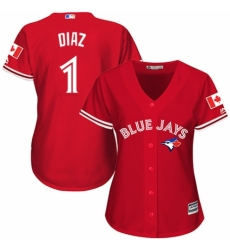 Women's Majestic Toronto Blue Jays #1 Aledmys Diaz Replica Scarlet Alternate MLB Jersey