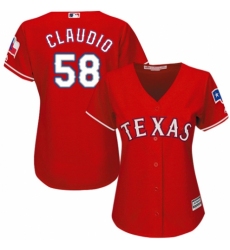 Women's Majestic Texas Rangers #58 Alex Claudio Replica Red Alternate Cool Base MLB Jersey