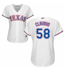 Women's Majestic Texas Rangers #58 Alex Claudio Replica White Home Cool Base MLB Jersey