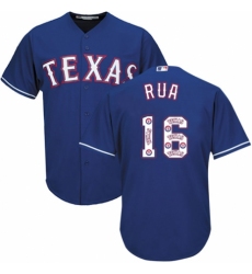 Men's Majestic Texas Rangers #16 Ryan Rua Authentic Royal Blue Team Logo Fashion Cool Base MLB Jersey