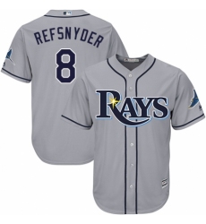 Youth Majestic Tampa Bay Rays #8 Rob Refsnyder Authentic Grey Road Cool Base MLB Jersey