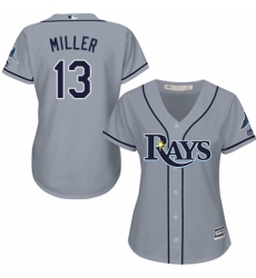 Women's Majestic Tampa Bay Rays #13 Brad Miller Replica Grey Road Cool Base MLB Jersey