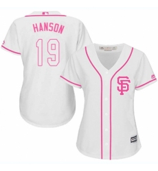 Women's Majestic San Francisco Giants #19 Alen Hanson Replica White Fashion Cool Base MLB Jersey
