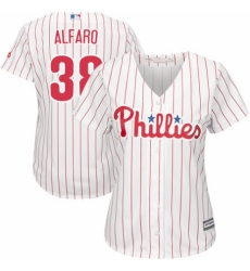 Women's Majestic Philadelphia Phillies #38 Jorge Alfaro Replica White/Red Strip Home Cool Base MLB Jersey