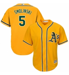 Men's Majestic Oakland Athletics #5 Jake Smolinski Replica Gold Alternate 2 Cool Base MLB Jersey