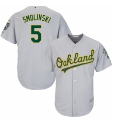 Men's Majestic Oakland Athletics #5 Jake Smolinski Replica Grey Road Cool Base MLB Jersey