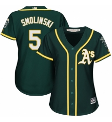 Women's Majestic Oakland Athletics #5 Jake Smolinski Authentic Green Alternate 1 Cool Base MLB Jersey