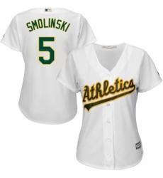 Women's Majestic Oakland Athletics #5 Jake Smolinski Authentic White Home Cool Base MLB Jersey