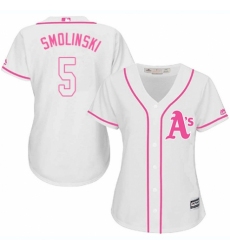 Women's Majestic Oakland Athletics #5 Jake Smolinski Replica White Fashion Cool Base MLB Jersey