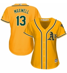 Women's Majestic Oakland Athletics #13 Bruce Maxwell Replica Gold Alternate 2 Cool Base MLB Jersey