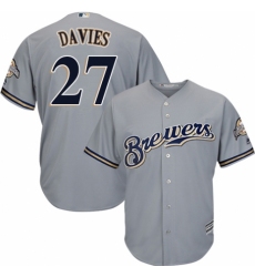 Youth Majestic Milwaukee Brewers #27 Zach Davies Authentic Grey Road Cool Base MLB Jersey