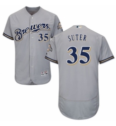Men's Majestic Milwaukee Brewers #35 Brent Suter Grey Road Flex Base Authentic Collection MLB Jersey