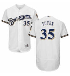 Men's Majestic Milwaukee Brewers #35 Brent Suter Navy Blue Alternate Flex Base Authentic Collection MLB Jersey