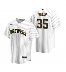 Men's Nike Milwaukee Brewers #35 Brent Suter White Alternate Stitched Baseball Jersey