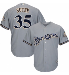 Youth Majestic Milwaukee Brewers #35 Brent Suter Authentic Grey Road Cool Base MLB Jersey
