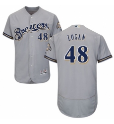 Men's Majestic Milwaukee Brewers #48 Boone Logan Grey Road Flex Base Authentic Collection MLB Jersey