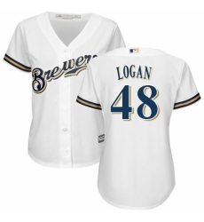Women's Majestic Milwaukee Brewers #48 Boone Logan Replica Navy Blue Alternate Cool Base MLB Jersey
