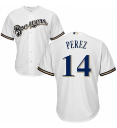 Youth Majestic Milwaukee Brewers #14 Hernan Perez Replica Navy Blue Alternate Cool Base MLB Jersey
