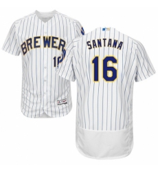 Men's Majestic Milwaukee Brewers #16 Domingo Santana White Home Flex Base Authentic Collection MLB Jersey