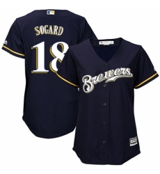 Women's Majestic Milwaukee Brewers #18 Eric Sogard Authentic White Alternate Cool Base MLB Jersey