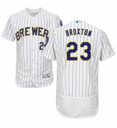 Men's Majestic Milwaukee Brewers #23 Keon Broxton White Home Flex Base Authentic Collection MLB Jersey