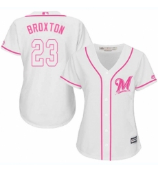 Women's Majestic Milwaukee Brewers #23 Keon Broxton Authentic White Fashion Cool Base MLB Jersey
