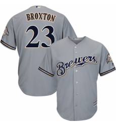 Youth Majestic Milwaukee Brewers #23 Keon Broxton Replica Grey Road Cool Base MLB Jersey