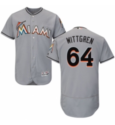 Men's Majestic Miami Marlins #64 Nick Wittgren Grey Road Flex Base Authentic Collection MLB Jersey