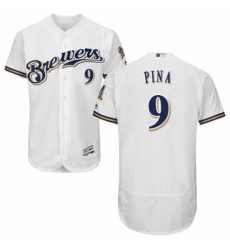 Men's Majestic Milwaukee Brewers #9 Manny Pina Navy Blue Alternate Flex Base Authentic Collection MLB Jersey