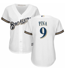 Women's Majestic Milwaukee Brewers #9 Manny Pina Replica Navy Blue Alternate Cool Base MLB Jersey
