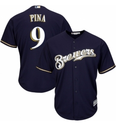Youth Majestic Milwaukee Brewers #9 Manny Pina Replica White Alternate Cool Base MLB Jersey
