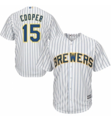 Youth Majestic Milwaukee Brewers #15 Cecil Cooper Replica White Home Cool Base MLB Jersey