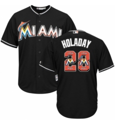 Men's Majestic Miami Marlins #28 Bryan Holaday Authentic Black Team Logo Fashion Cool Base MLB Jersey