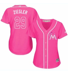 Women's Majestic Miami Marlins #29 Brad Ziegler Replica Pink Fashion Cool Base MLB Jersey