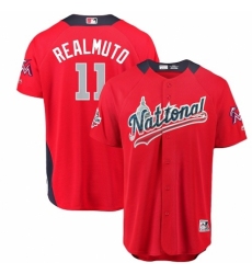 Men's Majestic Miami Marlins #11 J. T. Realmuto Game Red National League 2018 MLB All-Star MLB Jersey