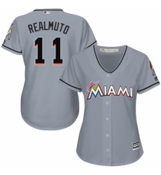 Women's Majestic Miami Marlins #11 J. T. Realmuto Authentic Grey Road Cool Base MLB Jersey