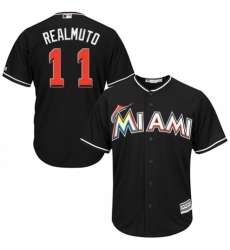 Youth Majestic Miami Marlins #11 J. T. Realmuto Authentic Black Alternate 2 Cool Base MLB Jersey