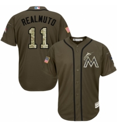 Youth Majestic Miami Marlins #11 J. T. Realmuto Authentic Green Salute to Service MLB Jersey