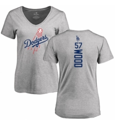 MLB Women's Nike Los Angeles Dodgers #57 Alex Wood Ash Backer T-Shirt