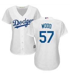 Women's Majestic Los Angeles Dodgers #57 Alex Wood Authentic White Home Cool Base MLB Jersey