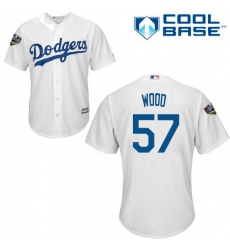 Youth Majestic Los Angeles Dodgers #57 Alex Wood Authentic White Home Cool Base 2018 World Series MLB Jersey